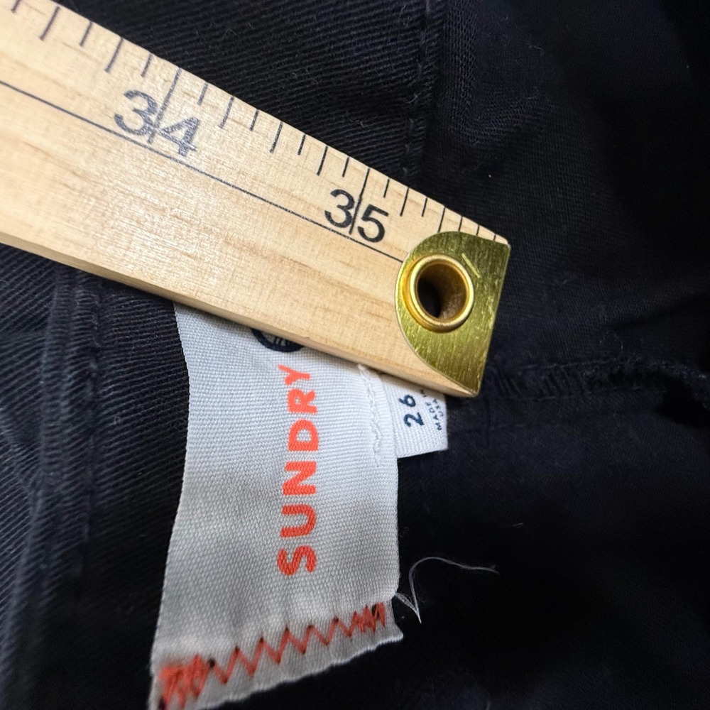 Sundry Black Tie Waist Tapered Trousers High Rise Cotton Blend Pants Size 26 - Picture 3 of 10